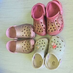 (3) Crocs Glitter Toddler Girl Clogs/Mules Size 8 & 9